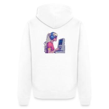 Retro Gamer Girl im Neonstil - Unisex Premium Bio Zip Hoodie - Weiß - Hinten - Thijin (182cm)