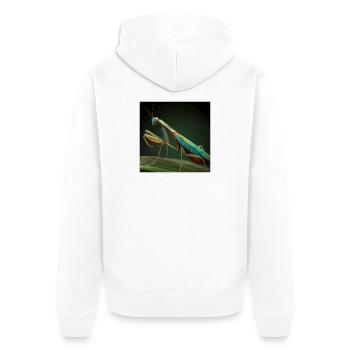 Schillernde Gottesanbeterin im Makro-Stil - Unisex Premium Bio Zip Hoodie - Weiß - Hinten - Thijin (182cm)