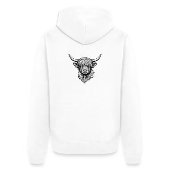 Dessin au trait Highlander monochrome - Veste à capuche bio Premium Unisexe - blanc - Dos - Thijin (182cm)