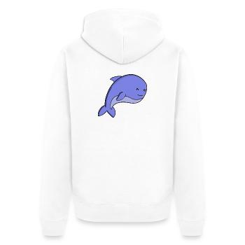 Süßer blauer Fisch-Kawaii-Delfin- oder Schweinswal-Cartoon - Unisex Premium Bio Zip Hoodie - Weiß - Hinten - Thijin (182cm)