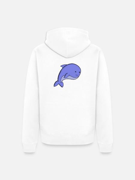 Süßer blauer Fisch-Kawaii-Delfin- oder Schweinswal-Cartoon - Unisex Premium Bio Zip Hoodie - Weiß