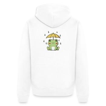 Cute Frog in the Rain – Kawaii Animal - Unisex Premium Organic Zip Hoodie - white - Back - Thijin (182cm)
