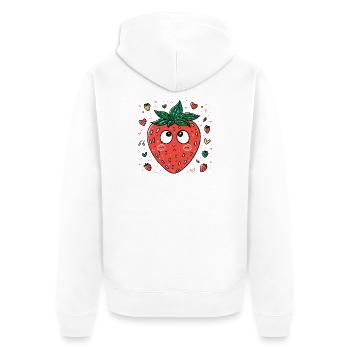 Kawaii Erdbeere mit neugierigen Augen - Unisex Premium Bio Zip Hoodie - Weiß - Hinten - Thijin (182cm)