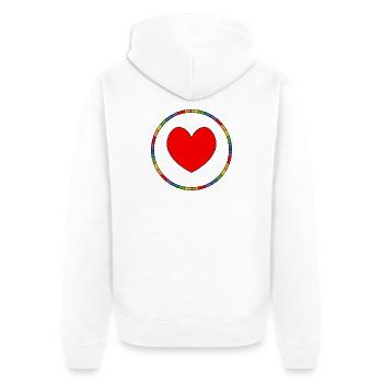 Queer LGBTQIA Herz im Regenbogenring - Unisex Premium Bio Zip Hoodie - Weiß - Hinten - Thijin (182cm)