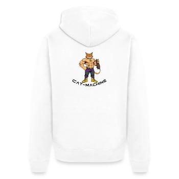 Katzenmuskelheld mit Maus - Unisex Premium Bio Zip Hoodie - Weiß - Hinten - Thijin (182cm)