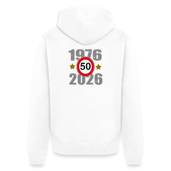 50th anniversary 1976-2026 - Unisex Premium Organic Zip Hoodie - white - Back - Thijin (182cm)