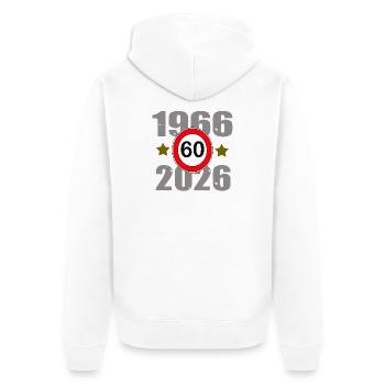 60e anniversaire 1966–2026 - Veste à capuche bio Premium Unisexe - blanc - Dos - Thijin (182cm)
