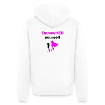 EMPOHER YOURSELF PINK EMPOWERMENT SUPERHELDIN - Unisex Premium Bio Zip Hoodie - Weiß - Hinten - Thijin (182cm)