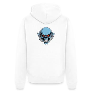 NeonRider – Blue Skull Rock & Streetwear Design - Unisex Premium Bio Zip Hoodie - Weiß - Hinten - Thijin (182cm)