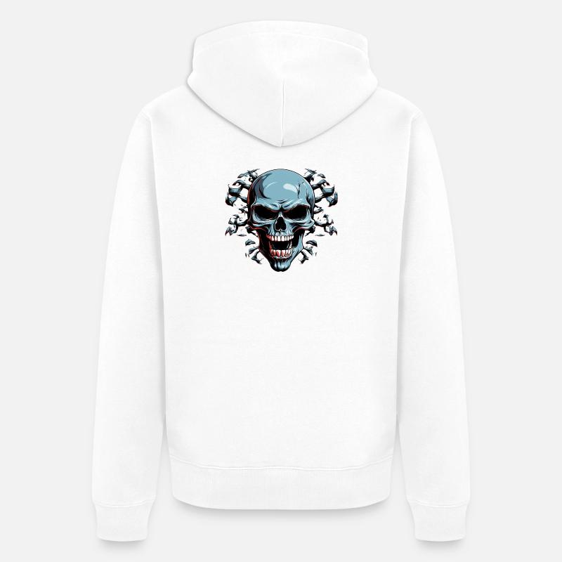 Night Bone Skull with Bat Shadow - Unisex Premium Organic Zip Hoodie - white