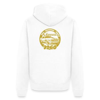 66e anniversaire - Classic Musclecar 02/1960 - Veste à capuche bio Premium Unisexe - blanc - Dos - Thijin (182cm)