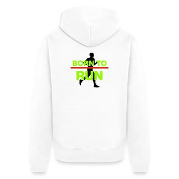 BORN TO RUN, LAUF LEBEN! MARATHON, LAUFEN, JOGGEN - Unisex Premium Bio Zip Hoodie - Weiß - Hinten - Thijin (182cm)