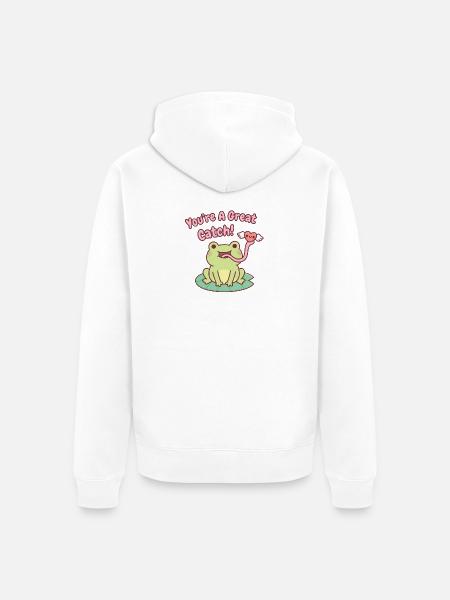 Cute Frog Catches Heart You Are A Great Catch - Unisex Premium Organic Zip Hoodie - white