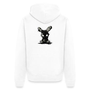 Dunkler Stoffhase – Gothic Plush Motiv - Unisex Premium Bio Zip Hoodie - Weiß - Hinten - Thijin (182cm)
