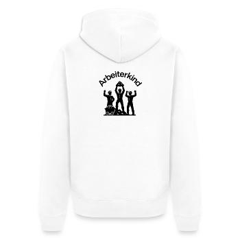 STOLZES ARBEITERKIND, AUF KOHLE GEBOREN MALOCHE - Unisex Premium Bio Zip Hoodie - Weiß - Hinten - Thijin (182cm)