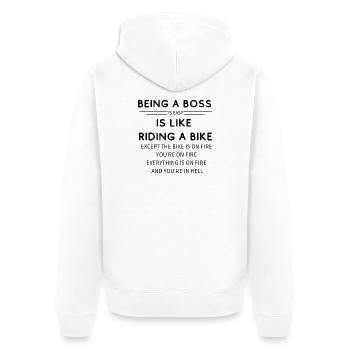 BEING A BO$$ IS LIKE RIDING A BIKE  - Unisex Premium Bio Zip Hoodie - Weiß - Hinten - Thijin (182cm)