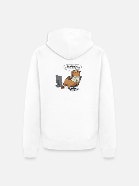 Energiesparender Capybara Biber am Arbeitsplatz - Unisex Premium Bio Zip Hoodie - Weiß