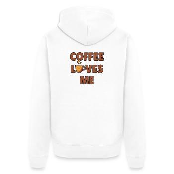 Kaffee liebt mich – Kaffeehumor – Kaffeeliebhaber - Unisex Premium Bio Zip Hoodie - Weiß - Hinten - Thijin (182cm)