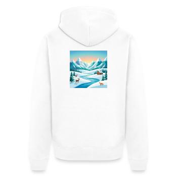 Alpenwinter-Szenerie mit Hirsch & Hütte - Unisex Premium Bio Zip Hoodie - Weiß - Hinten - Thijin (182cm)