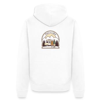 Ruhiger Caravanurlaub im Gebirge - Unisex Premium Bio Zip Hoodie - Weiß - Hinten - Thijin (182cm)