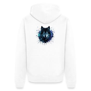 Wolf Aquarell – Color Splash - Unisex Premium Bio Zip Hoodie - Weiß - Hinten - Thijin (182cm)
