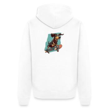 Skateboard Dachshund - Unisex Premium Organic Zip Hoodie - white - Back - Thijin (182cm)