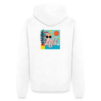 Pink Octopus in Summer Pop Art Style - Unisex Premium Organic Zip Hoodie - white - Back - Thijin (182cm)
