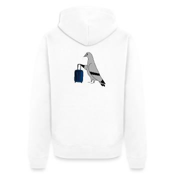 Pigeon with Valise – Illustration urbaine minimaliste - Veste à capuche bio Premium Unisexe - blanc - Dos - Thijin (182cm)