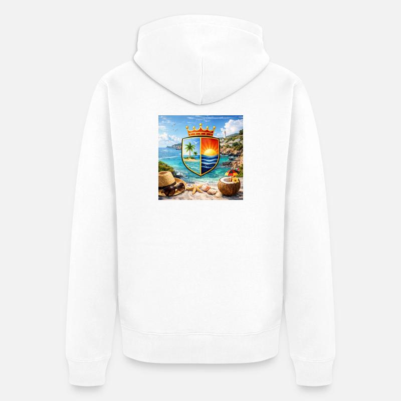 Blason côtier Bouclier tropical - Veste à capuche bio Premium Unisexe - blanc