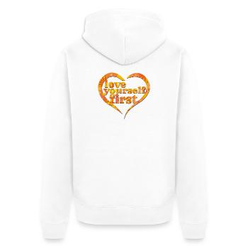 Love Yourself First T-shirt Self Love Orange Heart - Veste à capuche bio Premium Unisexe - blanc - Dos - Thijin (182cm)