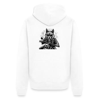 Wolf on Motorcycle Leather Jacket Graphic - Unisex Premium Organic Zip Hoodie - white - Back - Thijin (182cm)