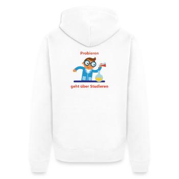 Le plaisir de l’expérimentation : essayer au lieu d’étudier - Veste à capuche bio Premium Unisexe - blanc - Dos - Thijin (182cm)