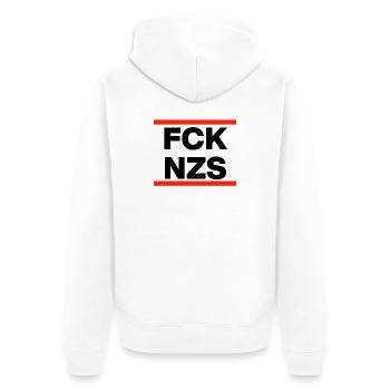 FCK NZS! STATEEMEENT GEGEN NEONAZIS FÜR BUNTES DE - Unisex Premium Organic Zip Hoodie - white - Back - Thijin (182cm)
