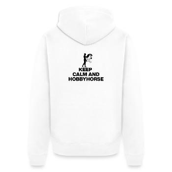 KEEP CALM AND HOBBYHORSE! HOBBYHORSING - Unisex Premium Organic Zip Hoodie - white - Back - Thijin (182cm)
