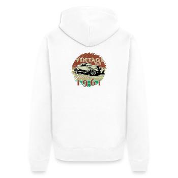65th Birthday - Classic - Vintage since 02/1961 - Unisex Premium Organic Zip Hoodie - white - Back - Thijin (182cm)