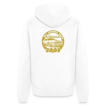 25. Geburtstag - Klassiker Musclecar 02/2001 - Unisex Premium Bio Zip Hoodie - Weiß - Hinten - Thijin (182cm)
