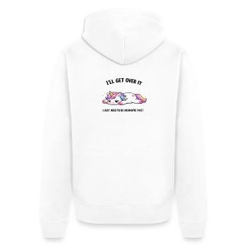 Sleeping Unicorn Drama Saying - Unisex Premium Organic Zip Hoodie - white - Back - Thijin (182cm)
