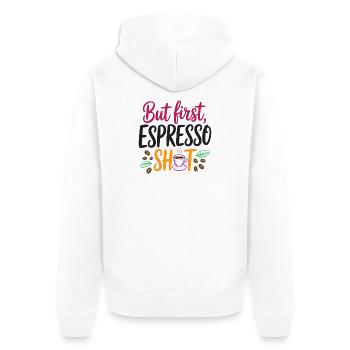 Mais le premier shot d’espresso - Veste à capuche bio Premium Unisexe - blanc - Dos - Thijin (182cm)