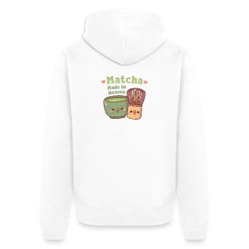 Cute Matcha And Whisk Matcha Made In Heaven Pun - Unisex Premium Organic Zip Hoodie - white - Back - Thijin (182cm)