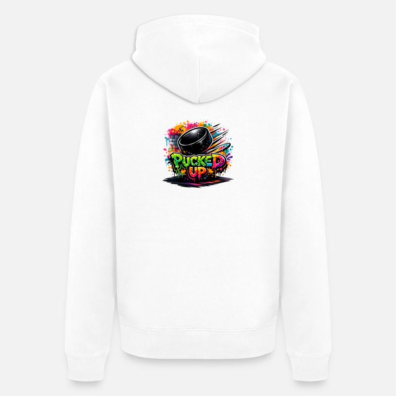 Puck de graffiti complètement déformé - Veste à capuche bio Premium Unisexe - blanc