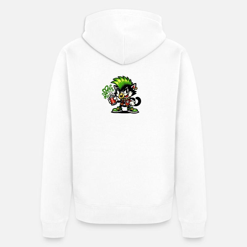 Graffiti Punk Cat Spray - Veste à capuche bio Premium Unisexe - blanc