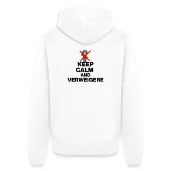 KEEP CALM AND VERWEIGERN! MUSTERUNG WEHRPFLICHT s - Unisex Premium Bio Zip Hoodie - Weiß - Hinten - Thijin (182cm)