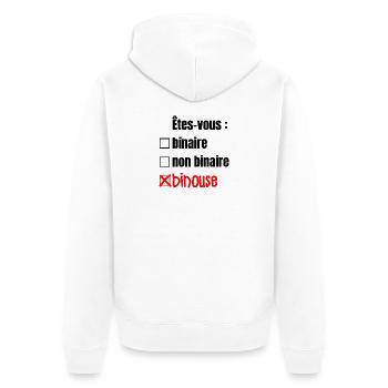 ÊTES-VOUS BINAIRE, NON BINAIRE, BINOUSE !  - Veste à capuche bio Premium Unisexe - blanc - Dos - Thijin (182cm)