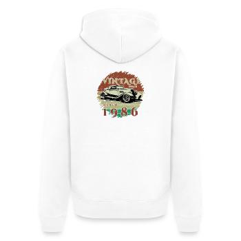 40e anniversaire - Classiques - Vintage depuis 03/1986 - Veste à capuche bio Premium Unisexe - blanc - Dos - Thijin (182cm)