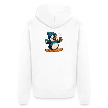 Schneepinguin mit Kaffee und Schal - Unisex Premium Bio Zip Hoodie - Weiß - Hinten - Thijin (182cm)