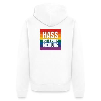 Hass ist keine Meinung - Antifa Tee - Unisex Premium Bio Zip Hoodie - Weiß - Hinten - Thijin (182cm)