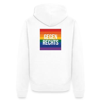 Gegen Rechts - Antifa Regenbogen Tee - Unisex Premium Bio Zip Hoodie - Weiß - Hinten - Thijin (182cm)