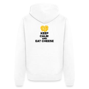 KEEP CALM AND EAT CHEESE, CHEESE JUNKIE GIFT 🧀 - Unisex Premium Organic Zip Hoodie - white - Back - Thijin (182cm)