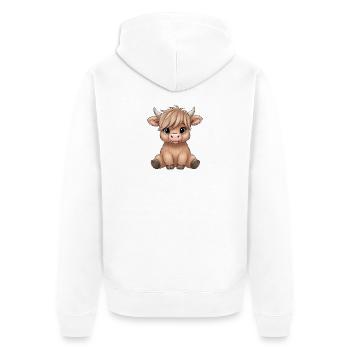 Kuhbaby mit Ponyhaar - Unisex Premium Bio Zip Hoodie - Weiß - Hinten - Thijin (182cm)