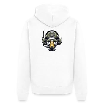 Taktische Ente mit Headset - Unisex Premium Bio Zip Hoodie - Weiß - Hinten - Thijin (182cm)